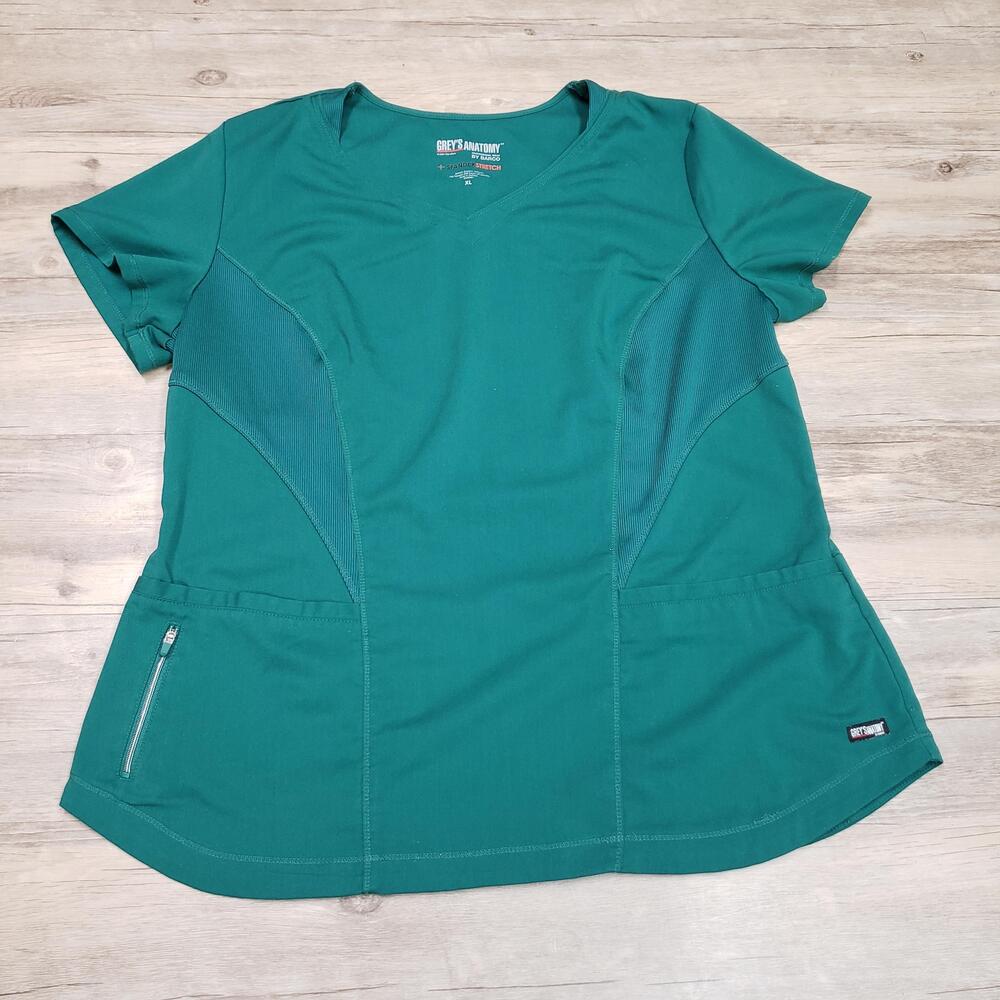 Grey's Anatomy By Barco Scrub Top Womens XL Green V Neck Stretch Tunic Blouse